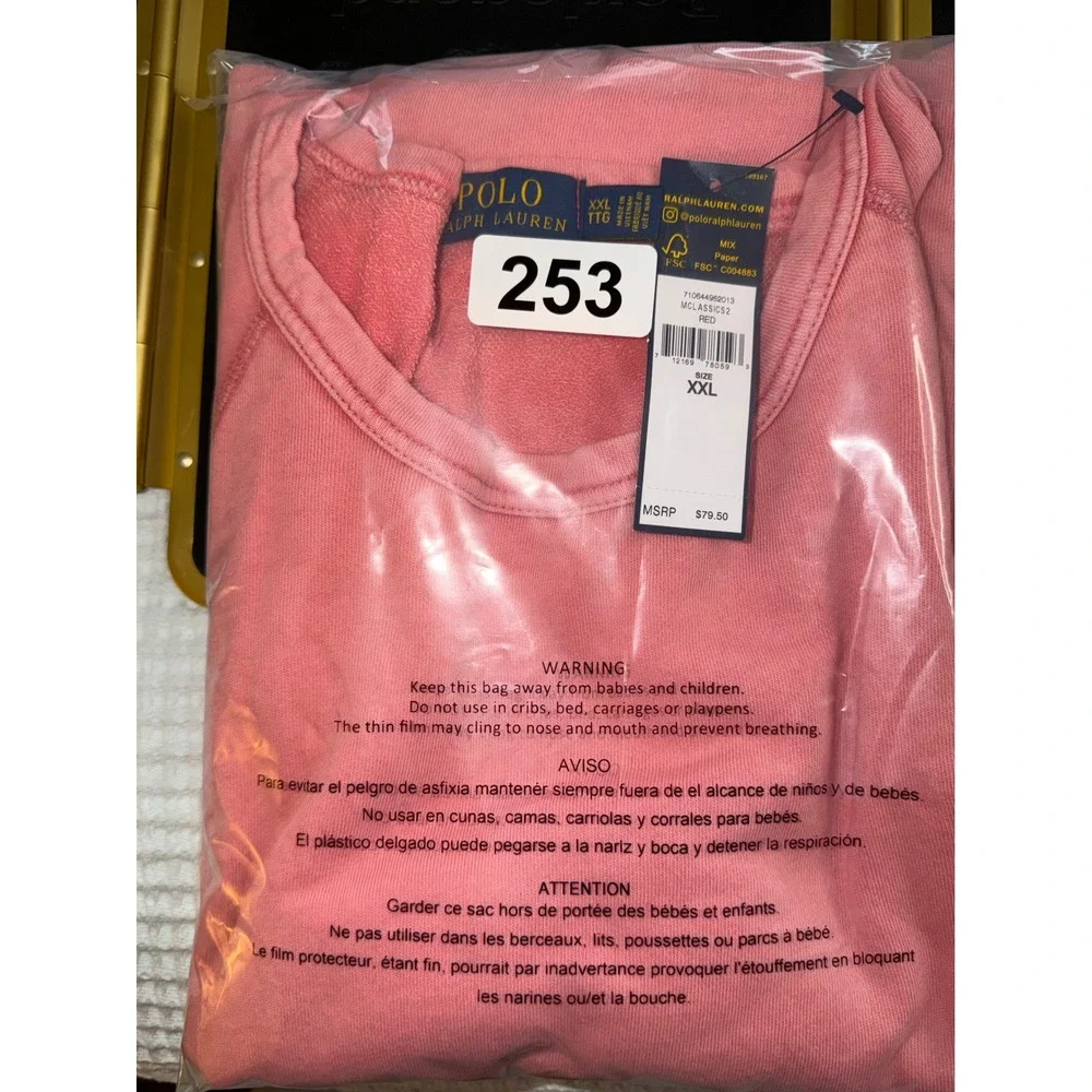 Polo Ralph Lauren Sweatshirt Mens XXL Pink French Terry Raglan Crew Neck